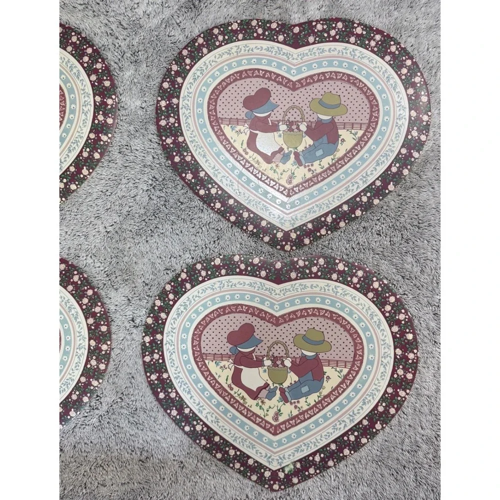 Vintage Town & Country Heart Placemats Set 4 Vinyl Cottagecore Grannycore